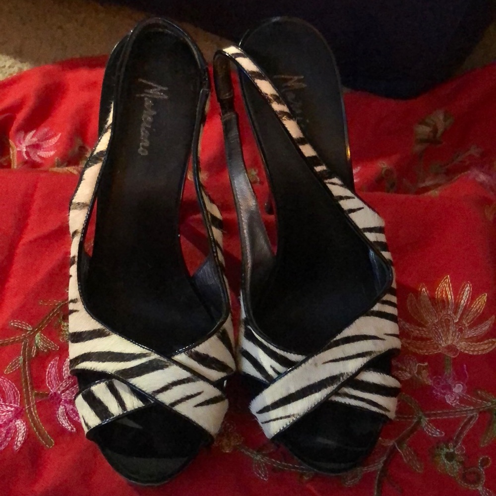 marciano zebra open toe sling backs